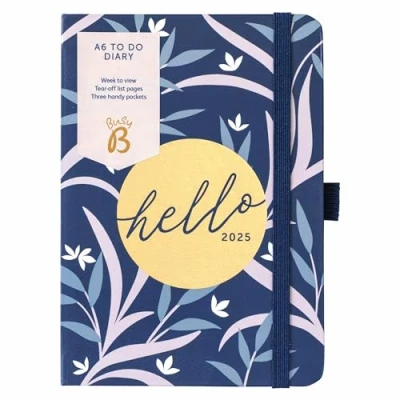 Abbildung von Busy B A6 Wochenplaner 2025 Terminkalender mit To Do Listen &amp; Notizseiten Kompaktes Marineblau Blumen Journal Wochenansicht, 3 Steckfächer Jahresplaner