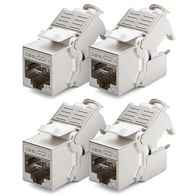 Abbildung von deleyCON 4x CAT 7 Keystone Jack Modul Optimal für CAT7 CAT6 CAT6a Verlegekabel Verbinder Patchkabel Netzwerkkabel STP Schirmung RJ45 Buchse 1000 MHz 10 Gbit/s Schneidklemme (LSA)