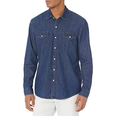 Abbildung von Amazon Essentials Herren Langärmeliges Jeanshemd, Normale Passform, Blau, XS