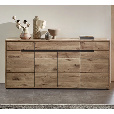 Abbildung von Stella Trading BELLANO Sideboard in Viking Eiche Optik, Graphit Moderne Kommode mit Schubladen und viel Stauraum 185 x 87 44 cm (B/H/T)