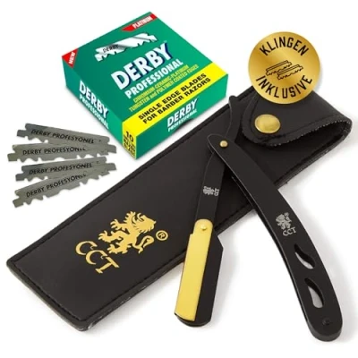 Abbildung von Das Cambridge Cut Throat ™ Barber Rasiermesser für eine tadellose Rasur Swing Lock mit Derby Rasierklingen und Leder Reisetasche Geschenke Männer Pflegeset Geschenk Herren