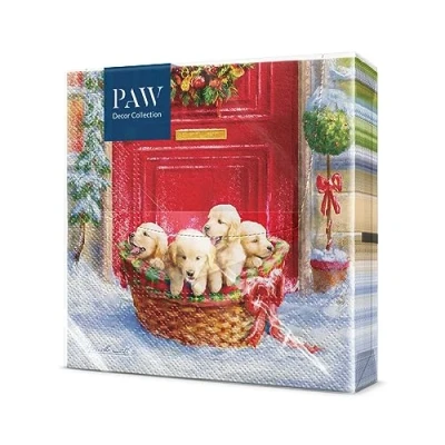 Abbildung von PAW Servietten 3 lagig (33 x 33 cm) I 20 Stück Perfekt für Weihnachten, Winter, Feiertage Heiligabend Winterzeit Tischdekoration Winter Papierservietten Weihnachtswelpen Christmas Puppies