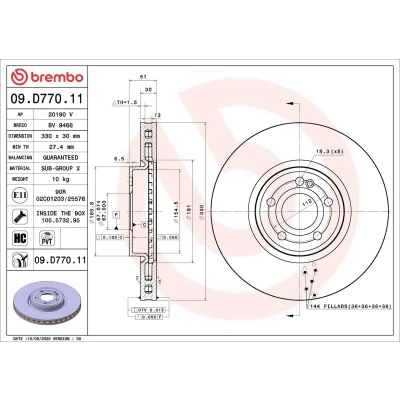 Abbildung von BREMBO 09.D770.11 Bremsscheibe 330 30 5 innenbelüftet beschichtet hochgekohlt mit Schrauben MERCEDES BENZ: A Class, CLA Shooting Brake, Coupe