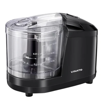 Abbildung von VINATO Elektrischer Fleischwolf, Zerkleinerer Küche Elektrisch mit 1.5 CUP/12 OZ Inhalt, zum Zerkleinern von Fleisch, Zwiebeln, Obst &amp; Gemüse