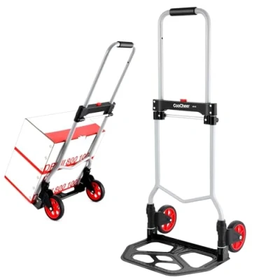 Abbildung von Voluker Alu Sackkarre Klappbar, Klappwagen Transportkarre Tragkraft 120 kg, Gepäckwagen mit ausziehbarem Griff, 2 Räder &amp; Spannseil Haken für Industrie und Haushalt