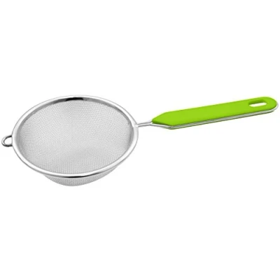 Abbildung von Fackelmann Sieb Ø 10 cm, Küchensieb aus Edelstahl, feinmaschiger Seiher mit Griffeinlage Kunststoff (Farbe: Grün/Silber), Menge: 1 Stück