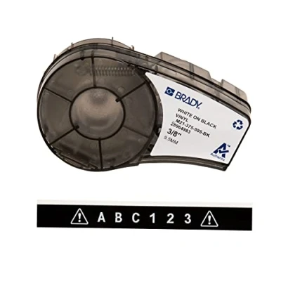 Abbildung von Brady Vinyl Etiketten für Etikettendrucker M211 &amp; M210 Klebe Druckeretiketten Industrieetikettenband Kabel/Namensetiketten Weiß auf Schwarz (9.53mm x 6.40m) M21 375 595 BK