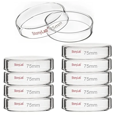 Abbildung von stonylab 10pk Petrischalen Glas, 75x15 mm Autoklavierbar Glas Zellkulturschale Petri aus Borosilikatglas mit Deckel für das Labor