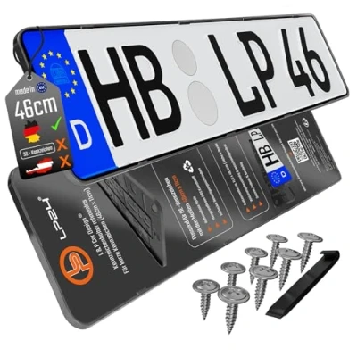 Abbildung von Kennzeichenhalter Rahmenlos Nummernschildhalterung 460x110mm inkl. 8 Schrauben [dezent &amp; sicher] rahmenlose Kennzeichenhalterung Auto Nummernschildhalter Kennzeichen Halterung pkw schwarz 2 Stück