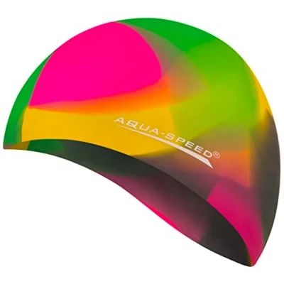 Abbildung von Aqua Speed Bunt Badehüte wasserdicht + Kleines Mikrofaserhandtuch Damen &amp; Herren Badekappe Bunte Badehaube Schwimmhaube Schwimmmütze für Kinder Teenager Erwachsene 05. / 90