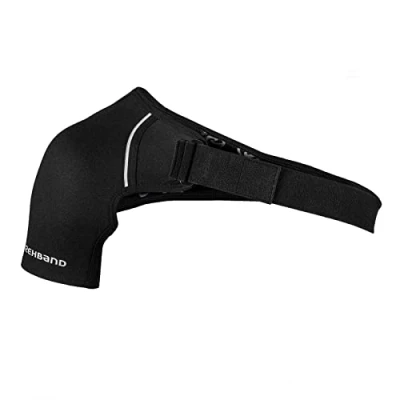 Abbildung von Rehband Schulterbandage Frauen &amp; Herren, verstellbare Schulter Unterstützung aus Neopren für Alltag Sport, Bandage links rechts, Farbe:Schwarz, Größe:S, Seite:Rechts