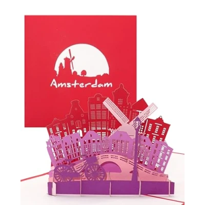 Abbildung von Pop Up Karte &quot;Amsterdam Panorama&quot; 3D Grußkarte als Souvenir, kleines Geschenk &amp; Geburtstagskarte Dekoration, Gutschein, Deko Reisegutschein Holland Amsterdam