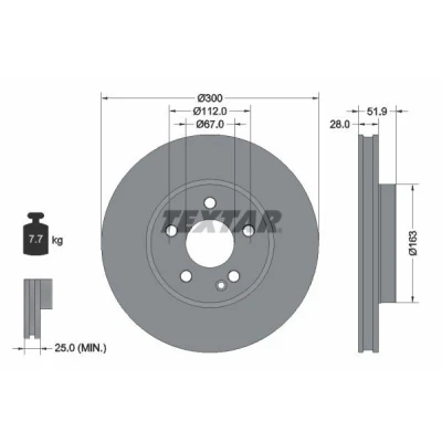 Abbildung von TEXTAR 92291803 Bremsscheibe 300 28 05/06 112 innenbelüftet beschichtet ohne Radbefestigungsbolzen, Radnabe MERCEDES BENZ: Vito Tourer, Van