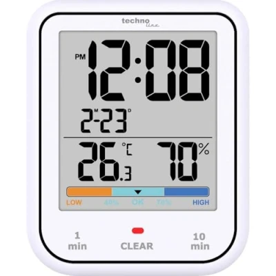 Abbildung von Technoline WT380 Digitale Badezimmeruhr mit Hygrometer und Thermometer wasserdicht Duschtimer Countdownfunktion großes LCD Display Datumsanzeige weiß