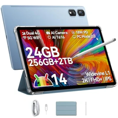 Abbildung von Blackview Tab 16 Pro Tablet Android 14, 16GB RAM + 256GB ROM (1TB TF) Gaming Tablet, Großes Display 11 Zoll Tablets, Simlockfrei Ohne Vertrag, 4G Dual SIM PC, inkl Stift und Hülle