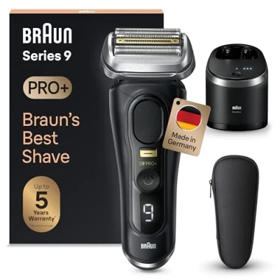 Abbildung von Braun Series 9 Pro+ Rasierer Herren Elektrisch, Elektrorasierer mit 5 Pro Rasierelementen, Langhaarschneider ProTrimmer &amp; Reinigungsstation, 60 Min Laufzeit, Made in Germany, 9560cc, Schwarz
