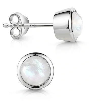 Abbildung von MATERIA by Matthias Wagner Mondstein Ohrringe Silber 925 Ohrstecker Damen 7mm rund SO 242