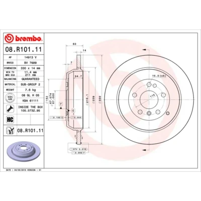 Abbildung von BREMBO COATED DISC LINE 08.R101.11 Bremsscheibe 330 14 5 voll beschichtet hochgekohlt mit Schrauben MERCEDES BENZ: ML Class, R Class