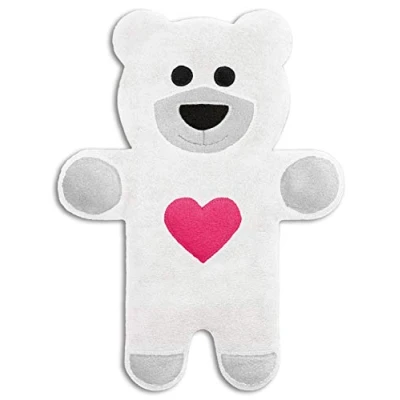 Abbildung von LESCHI Wärmekissen 4 Kammer Körnerkissen für Mikrowelle Tier Bär Teddy Weiß mit Herz anschmiegsames Getreidekissen Bio Weizen ideal als Wärmespender im Winter und den Bauch