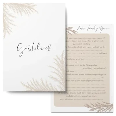 Abbildung von 50x Gästebrief Karten Hochzeit Lückentext Gästekarten als spaßiges Hochzeitsspiel oder Alternative zum Gästebuch (Boho)