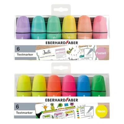 Abbildung von EBERHARD FABER 599040 Mini Textmarker Set, 12 Marker in Neon und Pastellfarben mit Keilspitze