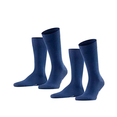 Abbildung von FALKE Herren Socken Happy Double Pack M So Baumwolle einfarbig 2 Paar, Blau Royal Blue 6000, 43 46
