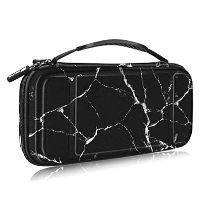 Abbildung von Fintie Tragetasche für Nintendo Switch/Switch OLED Modell [Stoßfeste] Hartschalen Aufbewahrung mit 10 Spielkartenhaltern, Haltegurt Switch Konsole und Zubehör, Marmor Rosa