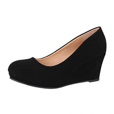 Abbildung von Elara Damen Pumps Keilabsatz Schuhe mit Plateau Chunkyrayan B8011Y PM Schwarz 41