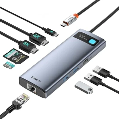 Abbildung von Baseus 9 in 1 Docking Station USB C, 4K@120Hz HDMI Mit 2 Monitore, 100 W PD, 1000 Mbps Ethernet, TF/SD Kartenleser, 3*USB A, Multiport Adapter Hub Dual Monitor für MacBook PC und Mehr