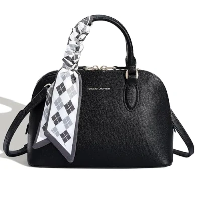 Abbildung von David Jones Kleine Handtasche für Damen, Form Bugatti Einkaufstasche mit Schulterriemen aus PU Leder Tote Shopper elegant, modisch, Stadt, schick, trendig, Schwarz , one size