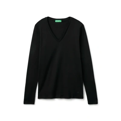 Abbildung von United Colors of Benetton WITH Vneck Langarmshirt, Damen, Größe: XS, Black