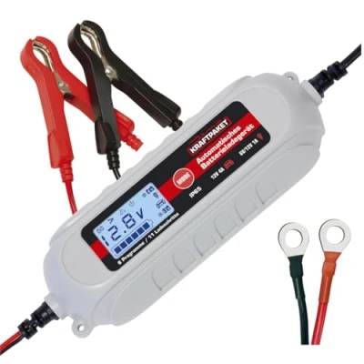 Abbildung von Dino KRAFTPAKET 4A 6V/12V intelligentes und automatisches Batterieladegerät für Blei Säure, GEL, Start/Stopp EFB, AGM Batterie KFZ Ladegerät Auto, Motorrad, Kleintransporter, PKW, Boot