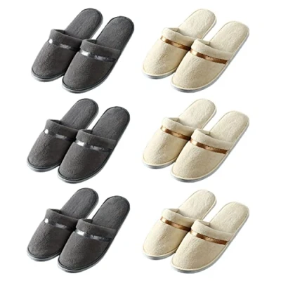 Abbildung von Teceyfeet 6 Paars Gästehausschuhe Set, Einweg Hotelslipper Hausschuhe Waschbar Antirutsch Badeslipper,Frottierslipper für Hotel Reisen