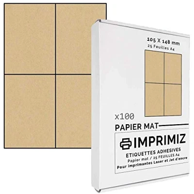 Abbildung von KRAFT Selbstklebende Etiketten, 105 x 148,5 mm, 4 Etiketten/Blatt, für Laser und Tintenstrahldrucker, 25 Blatt A4