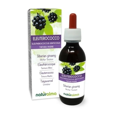Abbildung von Taigawurzel oder Sibirischer Ginseng (Eleutherococcus senticosus) Wurzeln Alkoholfreier Urtinktur Naturalma Flüssig Extrakt Tropfen 120 ml Nahrungsergänzungsmittel Veganer