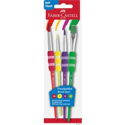 Abbildung von FABER CASTELL 481600 Pinsel Set mit Softgriffstück, 4 teilig, Malpinsel für Kinder