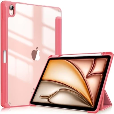 Abbildung von Fintie Hybrid Hülle für iPad Air 11 Zoll (M2) 2024, 5 2022, 4 2020 10.9 mit Stifthalter Stoßfeste Schutzhülle transparenter Hartschale auf der Rückseite, Pink
