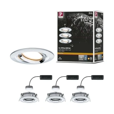 Abbildung von Paulmann 93684 Nova Plus LED Einbauleuchte 3er Set rund schwenkbar 3x6,8W IP65 dimmbar Einbaustrahler Chrom Spot Aluminium Einbaulampe 2700K