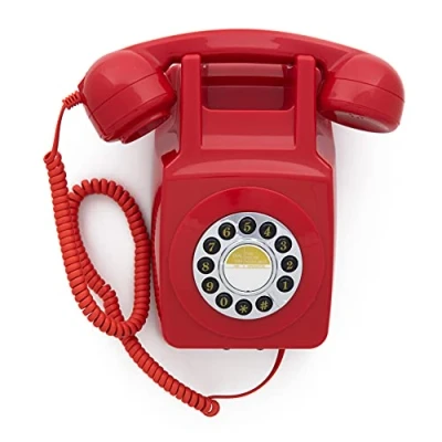 Abbildung von GPO 746WALL Retro Festznetztelefon mit Drucktasten zur Wandmontage authentischer Klingelton, Rot
