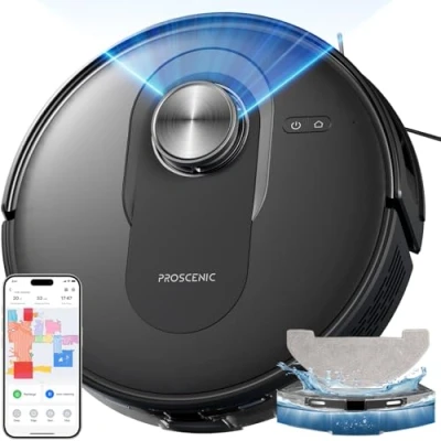 Abbildung von Proscenic Q8 Saugroboter mit Wischfunktion, 6000Pa 200min Staubsauger Roboter Leistungsstark Laser Navigation 5 Karten, Steuerung über APP Alexa Siri IFTTT Google für Böden Teppiche Tierhaare