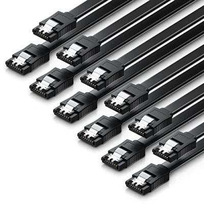Abbildung von deleyCON 6x 50cm SATA 3 Kabel im Set III Datenkabel HDD SSD Verbindungskabel Anschlusskabel Metall Clip 6 GBit/s 2 Gerade L Typ Stecker Schwarz