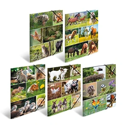 Abbildung von HERMA Sammelmappen A4 Tiermotive Set, 10 Stück, Kinder Eckspanner Mappen aus Pappe mit Tiere Motiv, Gummizug, Innenklappen und Innendruck für Jungen Mädchen
