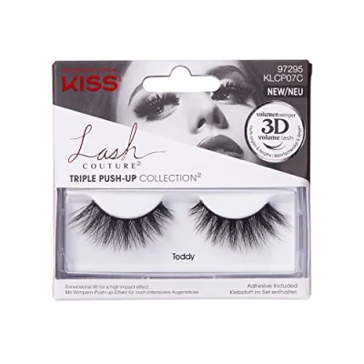 Abbildung von KISS Lash Couture Triple Push Up Collection 1 Paar künstliche Wimpern, Teddy, fake Lashes mit 3D Volumen, tierversuchsfrei, wiederverwendbar, inklusive Wimpernkleber Schwarz