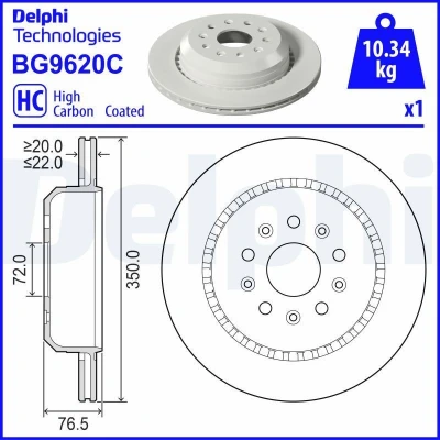 Abbildung von DELPHI Bremsscheibe JEEP: Gladiator 350mm 22mm 5 Belüftet BG9620C Bremsscheiben, Scheibenbremsen