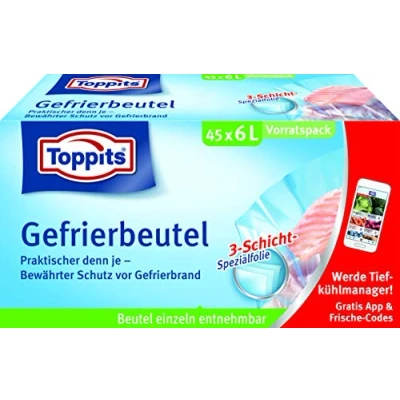 Abbildung von Toppits Gefrierbeutel Vorratspack, 6 Liter, 45 Stück, Standboden, Transparent