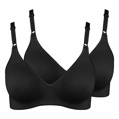Abbildung von Nur Die 2er Pack Baumwoll BH bügelloser doppellagiger Softcup Bra weich bequem unsichtbar nahtlos unter der Kleidung Damen, schwarz, 85B