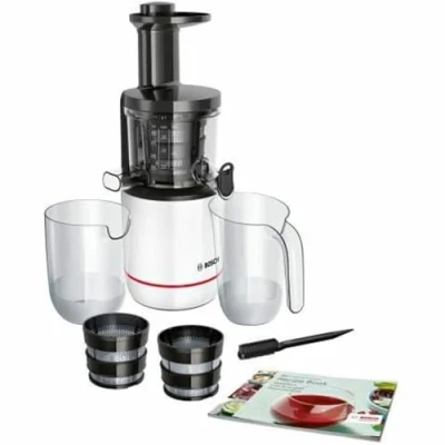 Abbildung von Bosch Entsafter SlowJuicer VitaExtract MESM500W, vitaminschonendes Entsaften, sehr leise, leichte Reinigung, für hartes Obst und Gemüse, BPA frei, 150 W, weiß
