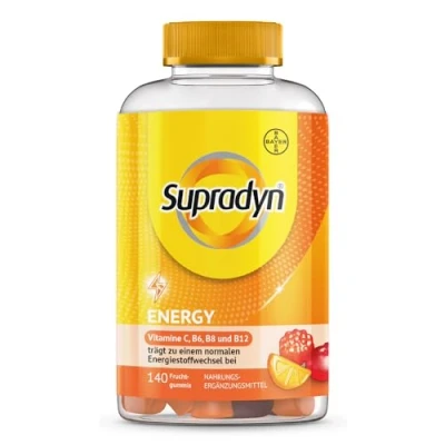Abbildung von Supradyn Energy Vitamin Gummibärchen mit C, D, E, B6, B12, A, Q10 &amp; Biotin angereicherte Multivitamin Gummies Kirsch , Himbeer und Orangengeschmack 140 Stück
