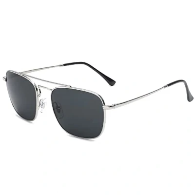 Abbildung von JIM HALO Quadratische Pilotensonnenbrille im Retro Stil Premium Glass Lens Flat Metal Eyewear Herren Damen (Silber/Grau)
