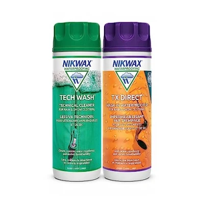 Abbildung von Nikwax Tech Wash und TX.Direct In Doppelpack 2 x 300ml, Technischer Reiniger Imprägnierer für Wetterschutzbekleidung reinigt, imprägniert, revitalisiert die Atmungsaktivität